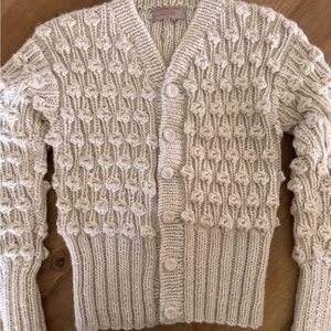 Handmade Baby Alpaca Knit Cardigan: Bobble Design, XS/S, Natural Ivory
